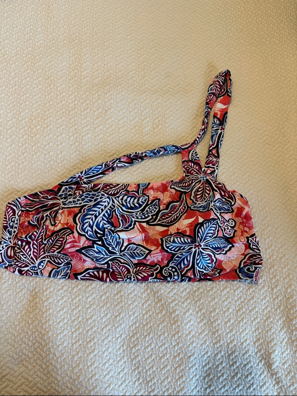 Tommy Bahama Coral Floral-Trim One-Shoulder Bikini Top